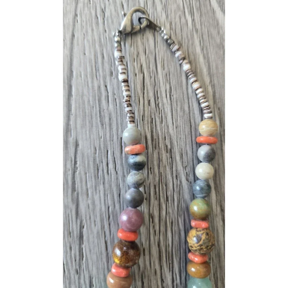 Multi Natural Stone Necklace Sterling Clasp Quality Artisan Jewelry Vtg